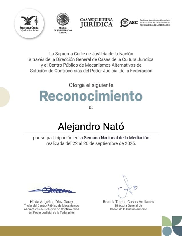Reconocimiento por Participación en la Semana Nacional de la Mediación (México)